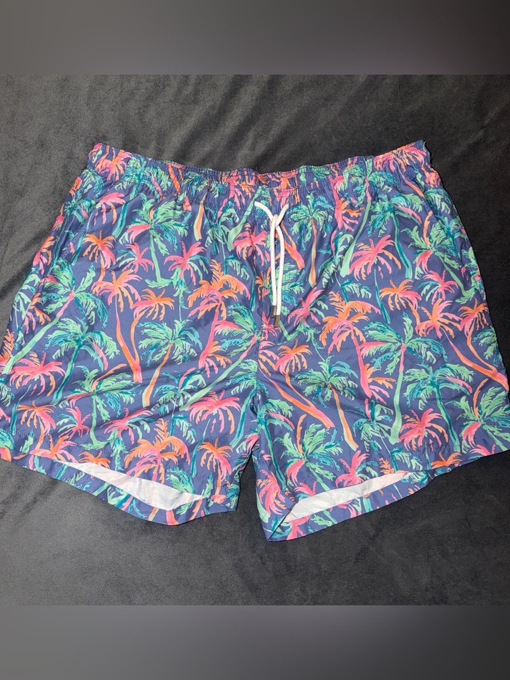Southern Marsh Men's Tropical Palm Swim Shorts - Navy with Pink & Green